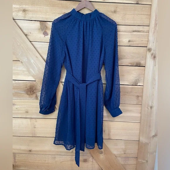Hidden Brand | Dresses | Hidden Brand Navy Blue Long Sleeve Midi Dress With  Raised Dots Material | Poshmark